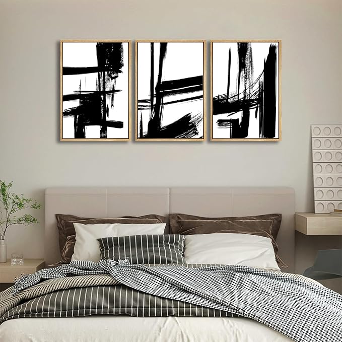 3Pcs Black and White Canvas Wall Art Modern Abstract Paintings Minimalist Line Posters Prints Wall Decor Black and white picture Artwork for Living room Bedroom Bathroom Office Home16x24in Unframed
