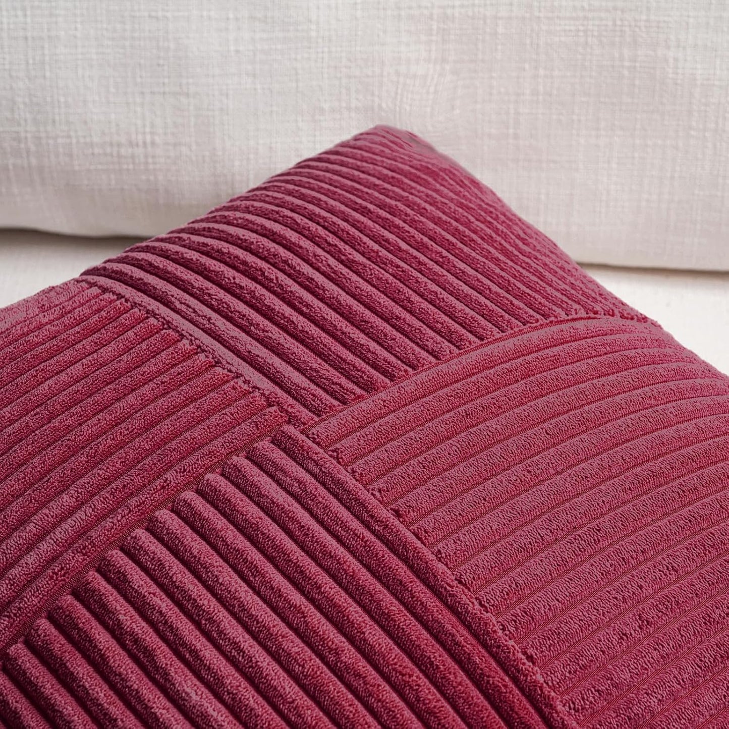 Fancy Homi 2 Packs Burgundy Red Decorative Throw Pillow Covers 20x20 Inch for Living Room Couch Bed Sofa, Farmhouse Boho Home Decor, Soft Corss Corduroy Patchwork Accent Cushion Case 50x50 cm