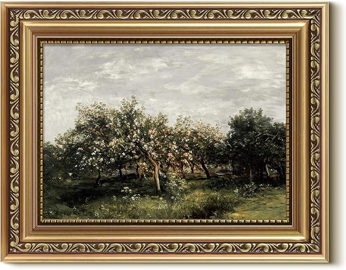 VIYYIEA Gold Framed Impressionist Landscape Orchard Wall Art, Elegant Nature Scene for Living Room Decor | Zero-Glare No Glass Design, Lightweight Canvas Painting | 8x10 Inch
