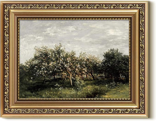 VIYYIEA Gold Framed Impressionist Landscape Orchard Wall Art, Elegant Nature Scene for Living Room Decor | Zero-Glare No Glass Design, Lightweight Canvas Painting | 8x10 Inch