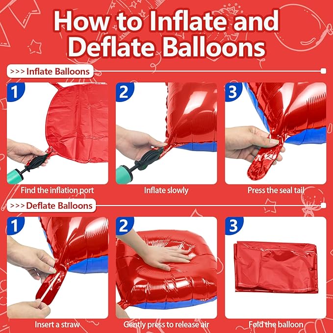 NISOCY 25PCS Red Blue Square Foil Balloons Wall Backdrop Double Sided Red Deep Blue Balloons Arch Kit for Birthday Graduation 4th of July Independence Baby Shower Wedding Party Decorations
