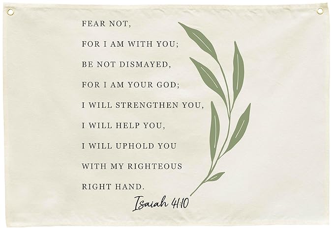 Rectangular Christian Bible Verse Scripture Canvas Banner Wall Decor Flag Sign for Baby Girl Kids,Nursery Bedroom Nursery Wall Decor,Baby Shower Baptism Christmas Gift-Fear Not for I Am With You