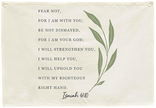 Rectangular Christian Bible Verse Scripture Canvas Banner Wall Decor Flag Sign for Baby Girl Kids,Nursery Bedroom Nursery Wall Decor,Baby Shower Baptism Christmas Gift-Fear Not for I Am With You