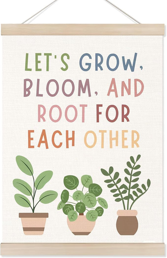 Koesus Boho Mental Health Wall Art Poster Hanger Frame 12x16 Inch, Let's Grow Bloom Root for Each Other Canvas Pictures Prints Framed Wall Decor for Classroom Therapy School Counselor Office