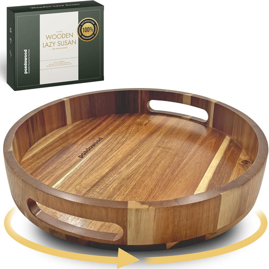 Lazy Susan for Table top 12 inch Wooden Large Lazy Susan Turntable Tray Organizer for Cabinet, Dining Table Centerpiece, Pantry, Kitchen Spice Cabinet Countertop Organizer, 100% Acacia Wood