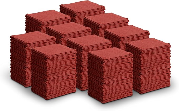 Cotton Shop Towel – Multipurpose Cleaning Cloths (14" x 12" - Pack of 500 - Red) Reusable Shop Rags for Automobiles, Industrial, Restaurants, Garage, and Homes