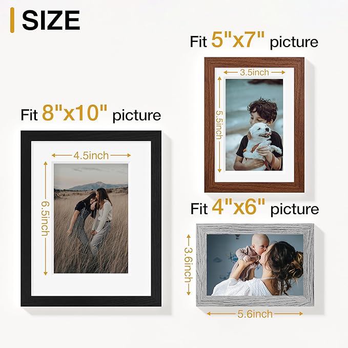 Vittanly 12 Pack Picture Frames Collage Wall Decor for Mounting or Tabletop Display, Gallery Wall Frame Set for Family, Multi Sizes Including 4pcs 8x10, 4pcs 5x7, 4pcs 4x6, Black & Walnut Brown & Grey