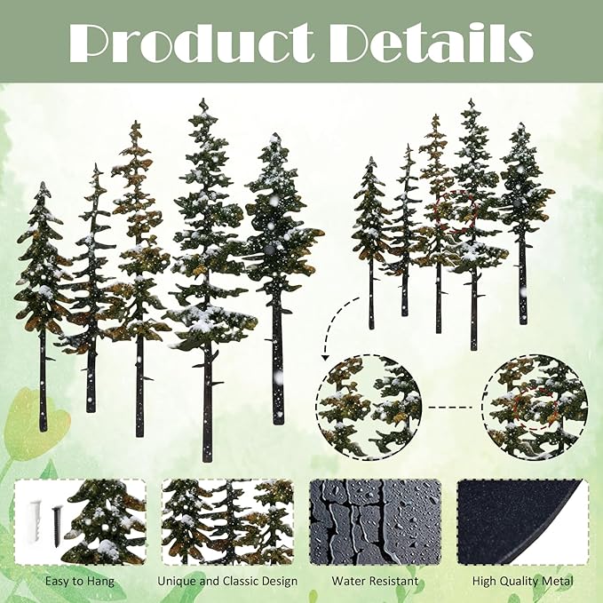 ESTART Metal Pine Tree Wall Art, Metal Tree Wall Decor, Nature Rustic Farmhouse Cabin Decor, Forest Wall Art for Home Living Room Bedroom Office Indoor and Outdoor Decoration (White green)