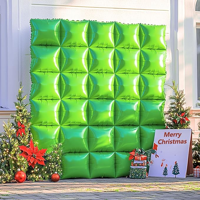 NISOCY 25PCS Green Square Foil Balloons Wall Backdrop Double Sided Light Green Christmas Balloon Tunnel Arch Kit for Birthday Christmas Graduation Wedding Anniversary Summer Jungle Party Decorations