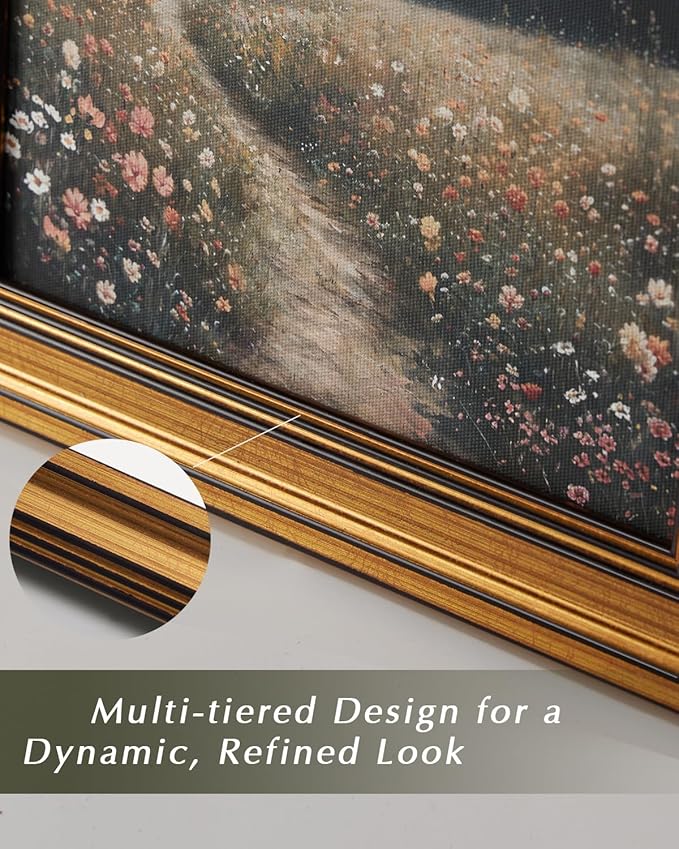 HUARCEY Framed Canvas Wall Art Prints, Living Room Shelf Vintage Decor Aesthetic, Wild Hyacinths Landscape Paintings Farmhouse Wall Decor, Retro Table Desk Decorationsfor Bedroom Bathroom, 8x10Inch