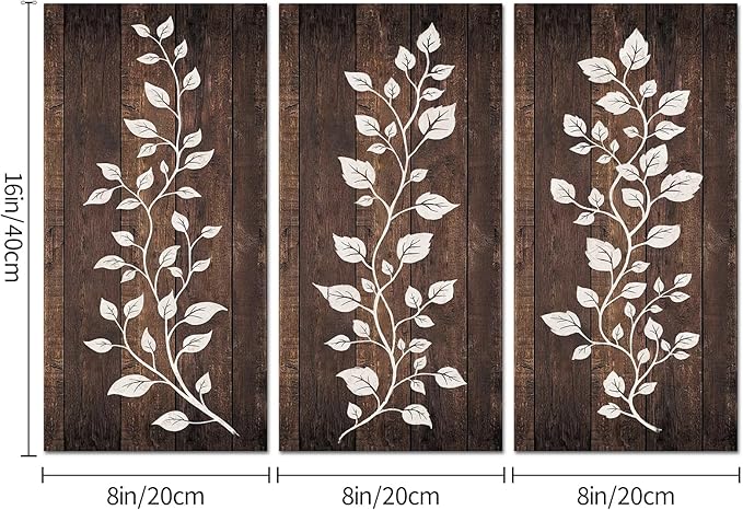 HOMEOART Rustic Brown Leaf Print Farmhouse Kitchen Wall Decor Leaf Decor Picture Botanical Art Bathroom Bedroom Living Room Dining Room Decoration, Framed 8x16inchx3Pieces