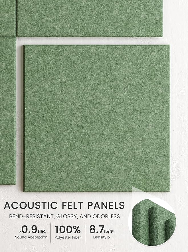 Bumusty Large Cork Board 48" x 36" Alternative - 12 Pack Felt Wall Tiles with 70 Safe Removable Adhesive Tabs, 30 Pushpins, Cork Boards for Walls Pin Board Bulletin Board Office Decor (Moss Green)
