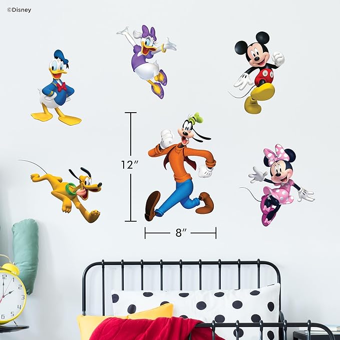 Disney Mickey & Friends Wall Decals - Set of 6 Removable Vinyl Stickers for Kids Bedroom Playroom Bathroom - Peel and Stick Room Décor