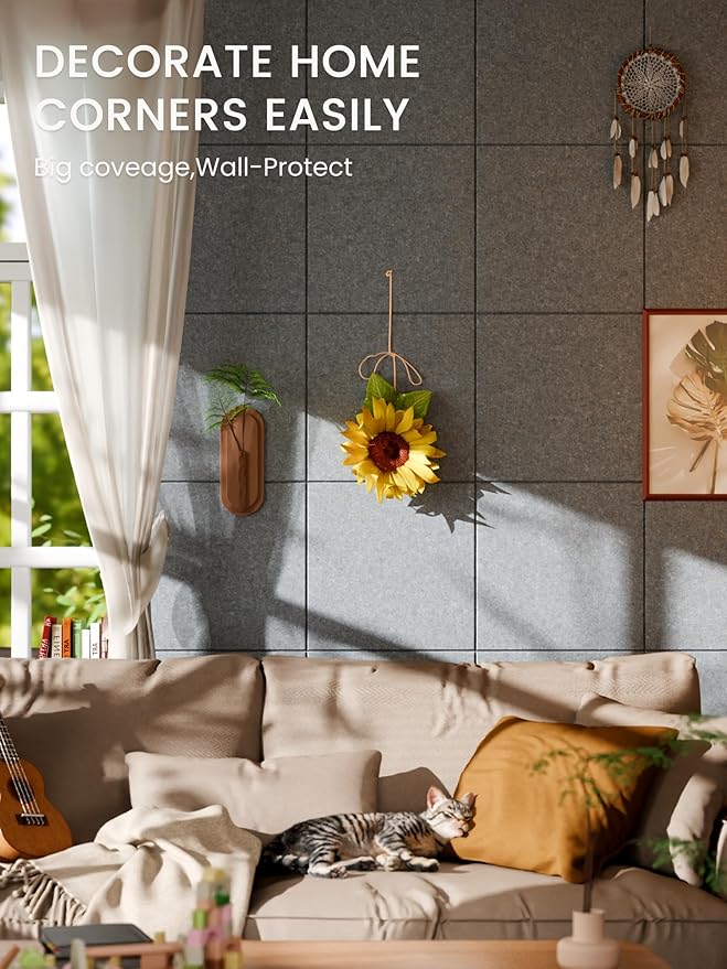 Bumusty Large Cork Board 36" x 24" Alternative - 6 Pack Felt Wall Tiles with 40 Safe Removable Adhesive Tabs, 30 Pushpins, Cork Boards for Walls Pin Board Bulletin Board Office Decor (Blue Gray)