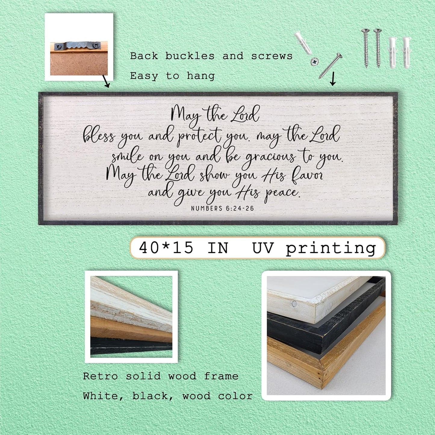 LuZhiQiang Numbers 6:24-26 Scripture Wall Art 40"x15" May The Lord Bless You And Protect You Sign Bible Verses Christian Home Wall Decor (Black)