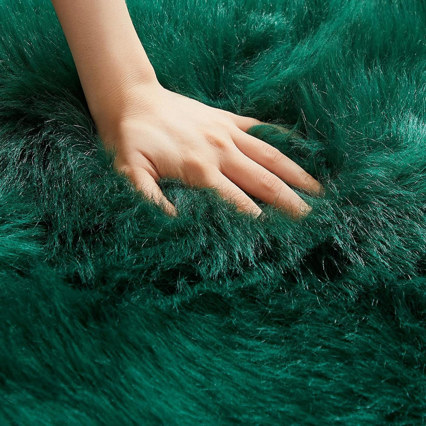 AMTOVO Faux Fur Rug, Dark Green Ultra Soft Fluffy Shag Sheepskin Rug, 2 x 6 ft Runner Area Rugs for Bedroom Sofa Throw Cushion Room Decor, Rectangle