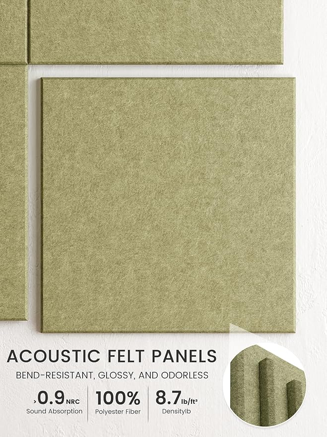 Bumusty Large Cork Board 48" x 36" Alternative - 12 Pack Felt Wall Tiles with 70 Safe Removable Adhesive Tabs, 30 Pushpins, Cork Boards for Walls Pin Board Bulletin Board Office Decor (Olive Green)