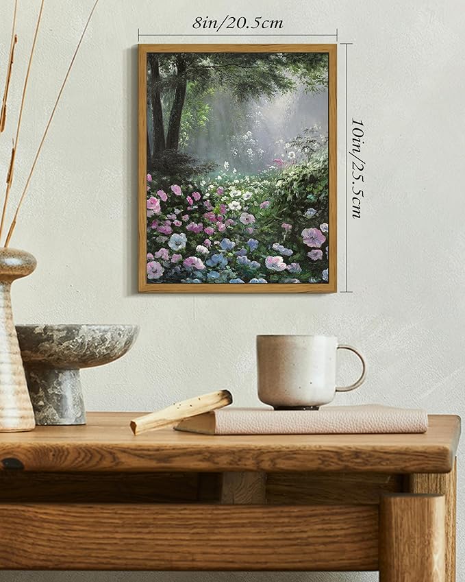 SHENIFY Vintage Floral Framed Wall Art Garden in Flower Scenery Farmhouse Decor Retro Flower Sea Field Painting for Living Room Bedroom Ready to Hang Wall Artwork - 8x10in Natural Framed