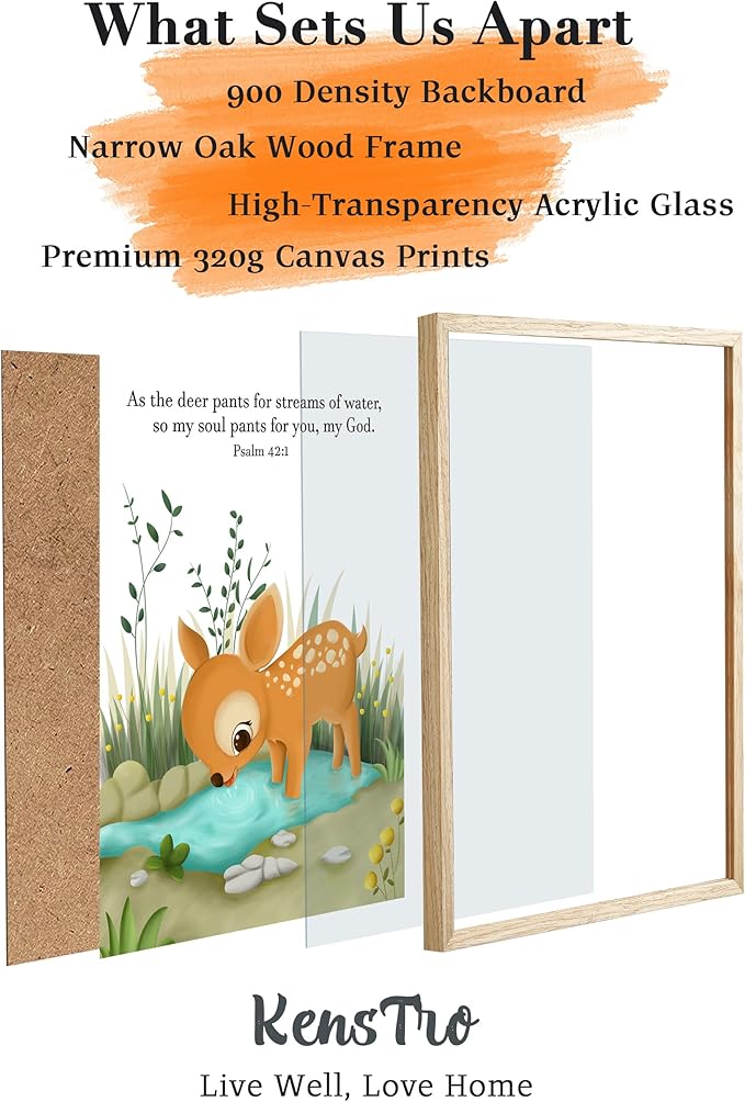 KensTro Natural OAK Wood Nursery Decor Framed Wall Art, 12x16 in Inspirational Christian Bible Verse Wall Art,My Soul Pants for You God Psalm 42:1 Print for Boys Girls Playroom Bedroom Decor Set of 1