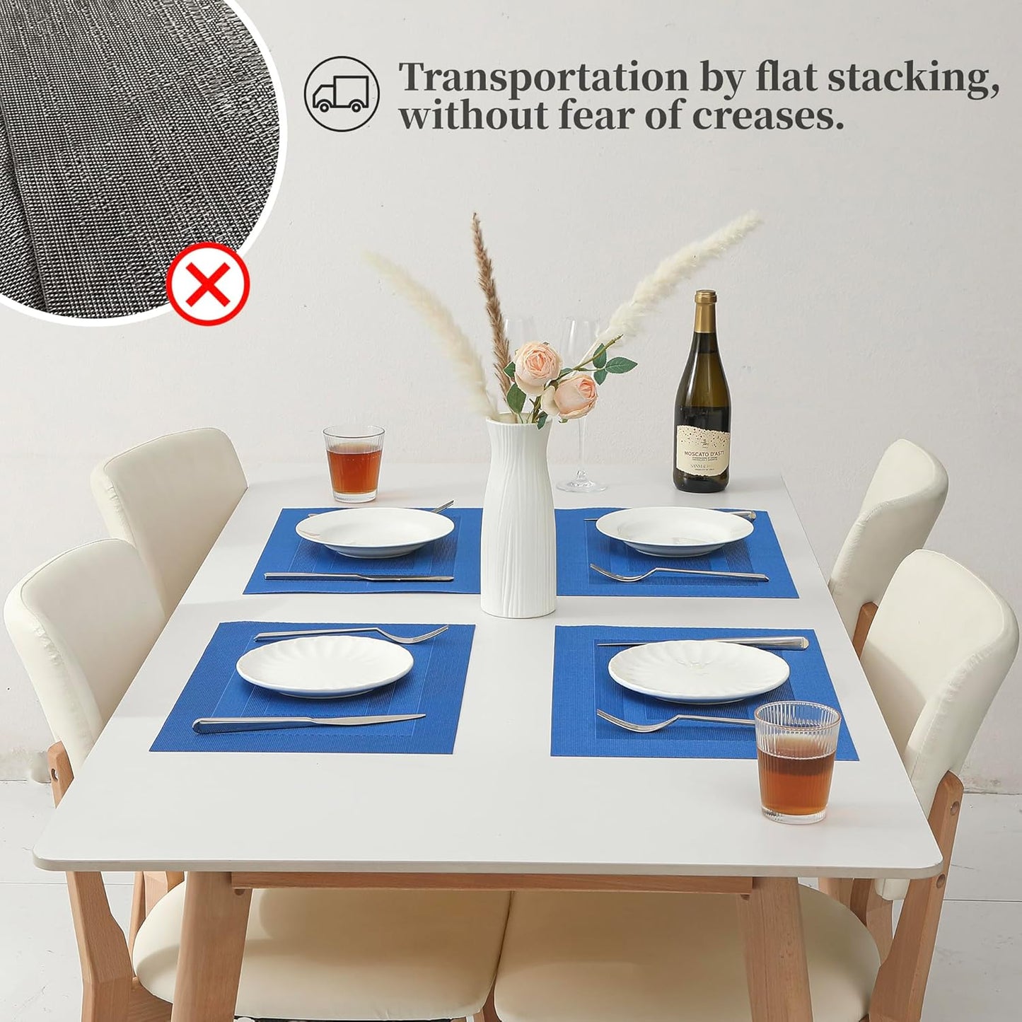 Leetaltree Blue Frame Placemats Set of 6 - Heat Resistant Non-Slip Place mats for Dining Table, Washable Durable PVC Vinyl Woven Table Mats（Blue Frame, 6）