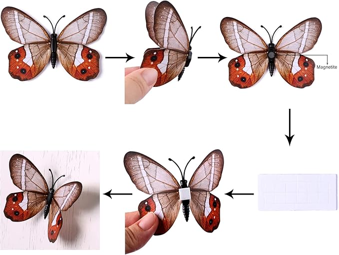 24pcs 3D Vivid Special Man-Made Lively Butterfly Wall Stickers Removable Butterflies Wall Decals 3D Nursery Art Decor for Kids Girls Bedroom Living Room Classroom Party Decoration Brown