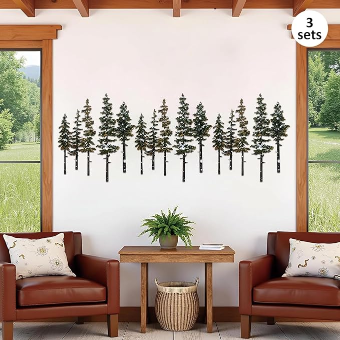 ESTART Metal Pine Tree Wall Art, Metal Tree Wall Decor, Nature Rustic Farmhouse Cabin Decor, Forest Wall Art for Home Living Room Bedroom Office Indoor and Outdoor Decoration (White green)