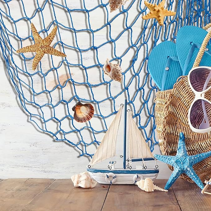 2 PCS Fish Net Decorations, 80 x 40 Inch, Ocean Themed Party Decor Beach, Nautical Wall Hanging Fishing Net for Coastal Bedroom, Bathroom, or Under The Sea Party Decorations