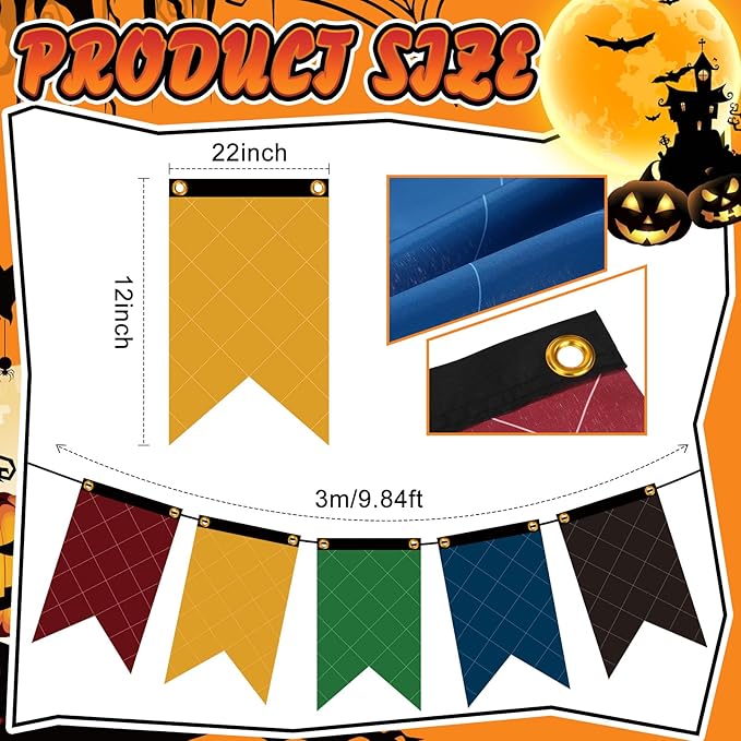 Newwiee Wizarding House Banner Flag Set, Magic Theme 12 x 20'' Polyester Flags Sign, Diamond Checkered Banners for Wall Decor, Bday Garland, Party Decoration, Photoshoot Backdrop