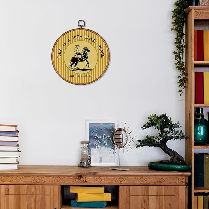 KSDUT Western Cowboy Wall Art Decor - Yellow Preppy Trendy Southwestern Wall Art Canvas Frame Hanging Prints, Foyer Entryway Modern Round Wall Decor for Home Dorm Decorations 10"x10"