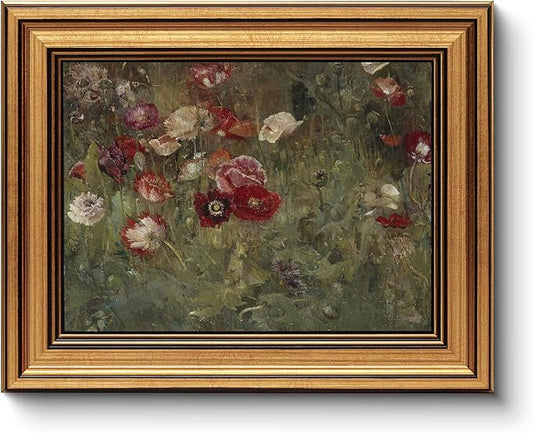 HUARCEY Framed Canvas Wall Art Prints, Bathroom Shelf Vintage Decor Aesthetic, Poppies Floral Paintings Farmhouse Wall Decor, Retro Table Desk Pictures for Bedroom Living Room, 8x10Inch