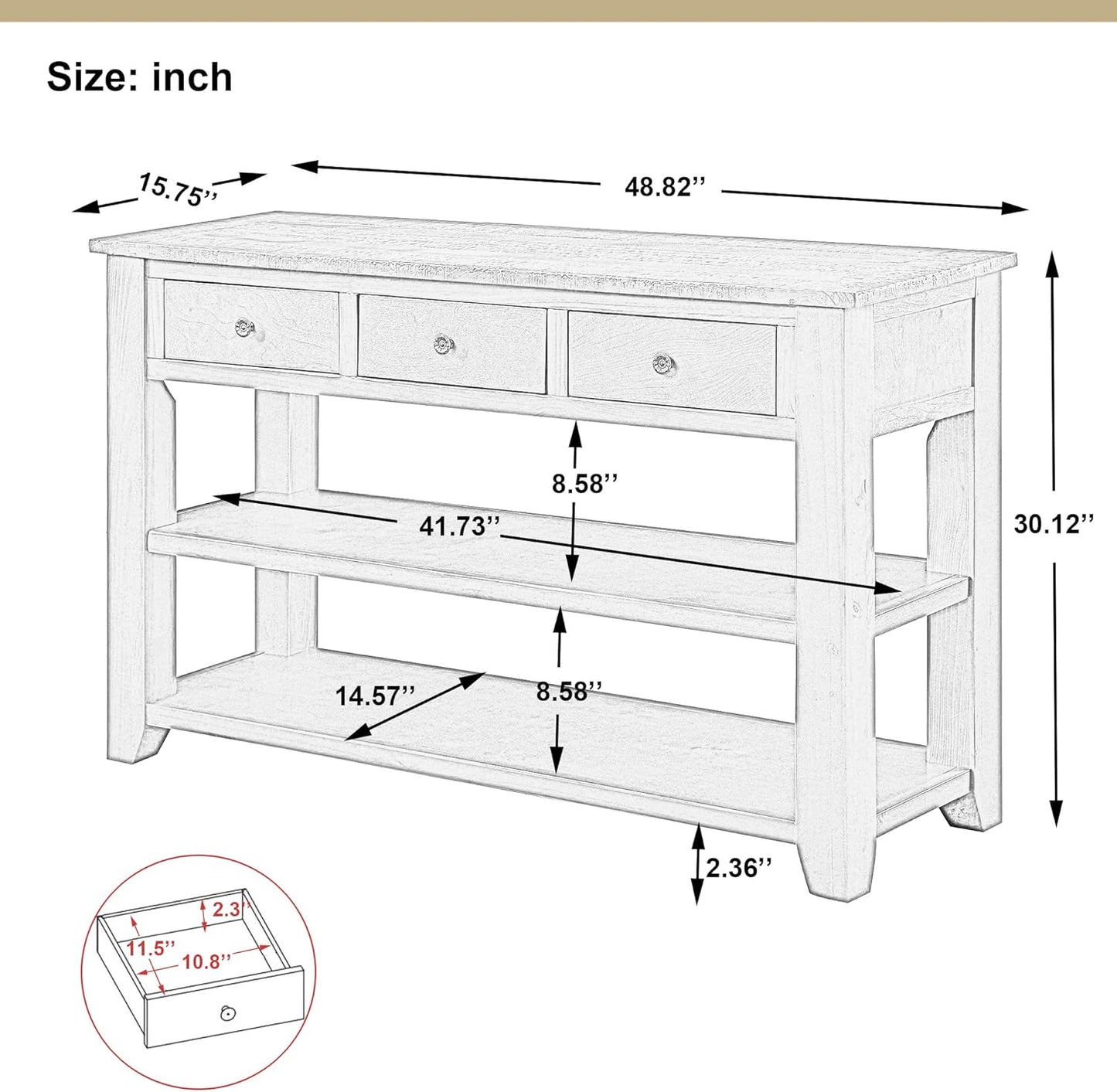Farmhouse Wood Entryway Console Table 48-Inch Modern Sofa Entry Table with Drawers and Storage Shelves for Entrance Living Room (Black)