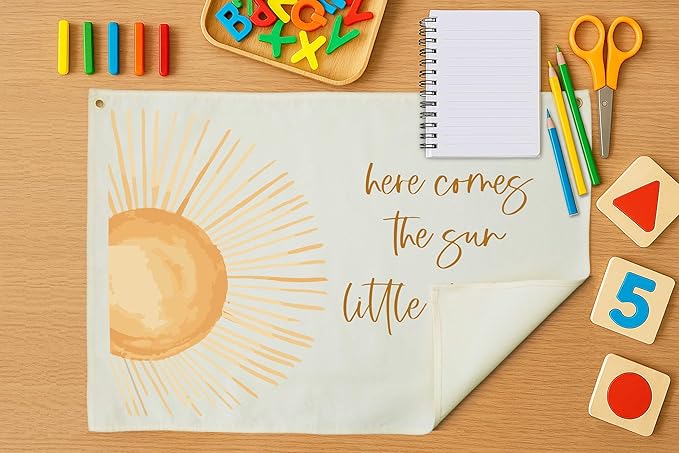 Nursery Rectangular Canvas Banner Wall Decor for Nursery Bedroom Reading Room Playroom Decor-Poster Flag Sign Art for Baby Boy Girl Kids Teen,Baby Shower Birthday Christmas Gift-Here Comes the Sun