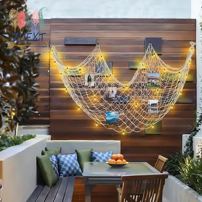 ZUEXT Beige Decorative Fishing Net 80x40 Inch, Large Picture Fish Net, Wall Photo Hanging Fishnet for Nautical Mermaid Pirate Ocean Themed Hawaii Beach Under the Sea Party Decorations