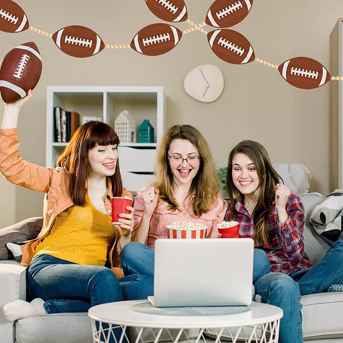Football Wood Bead Garland Kit Football Garland Banner Decorations Sports Game Hanging Banner Decor Football Gameday Tailgate Party Supplies for Wall Fireplace Mantle Home Office Party Spring Favors