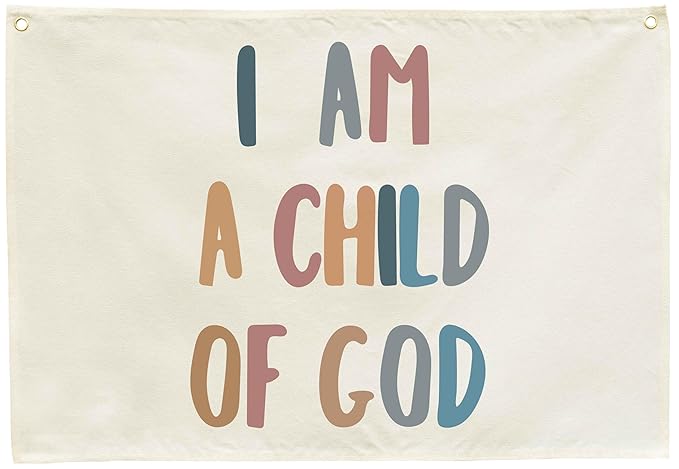 Rectangular Christian Bible Verse Scripture Canvas Banner Wall Decor Flag Sign for Baby Girl Kids,Nursery Bedroom Nursery Wall Decor,Baby Shower Baptism Christmas Gift-I Am A Child Of God