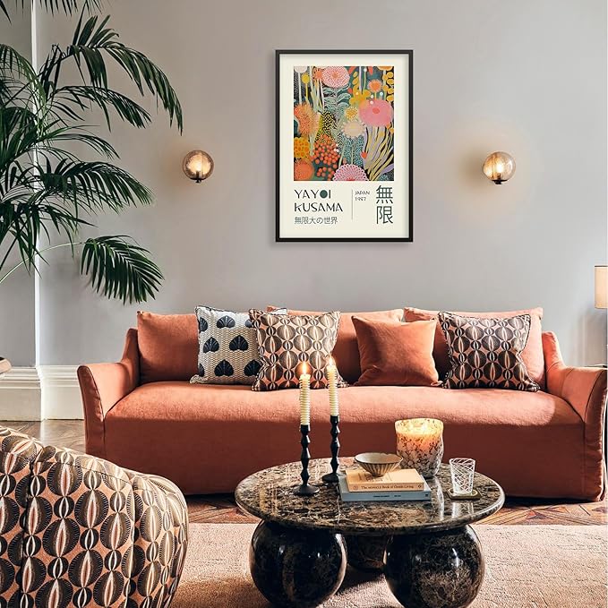Abstract Yayoi Kusama Posters Japanese Wall Art Vintage Tokyo Aesthetic Prints Yayoi Kusama Inspired Japanese Gallery Wall Art for Stylish Room Bedroom Living Room Decor 16x24in Black Framed