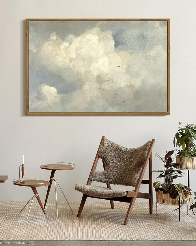SHENIFY Vintage Landscape Framed Wall Art Sky Cloud Nature Farmhouse Decor Retro Classical Painting for Hallway Living Room Bedroom Dining Room - 24x36in Natural Framed