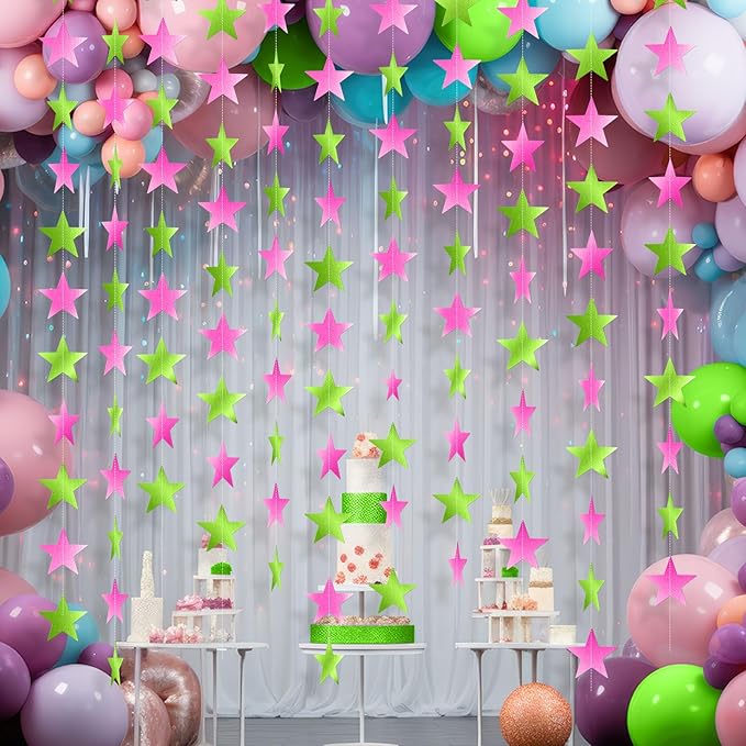 Patelai Glitter Star Garland Banner 2026 Graduation Decor 130 Feet Star Hanging Banner Twinkle Backdrop for Party Birthday Classroom Wedding Supplies(Pink,Green)