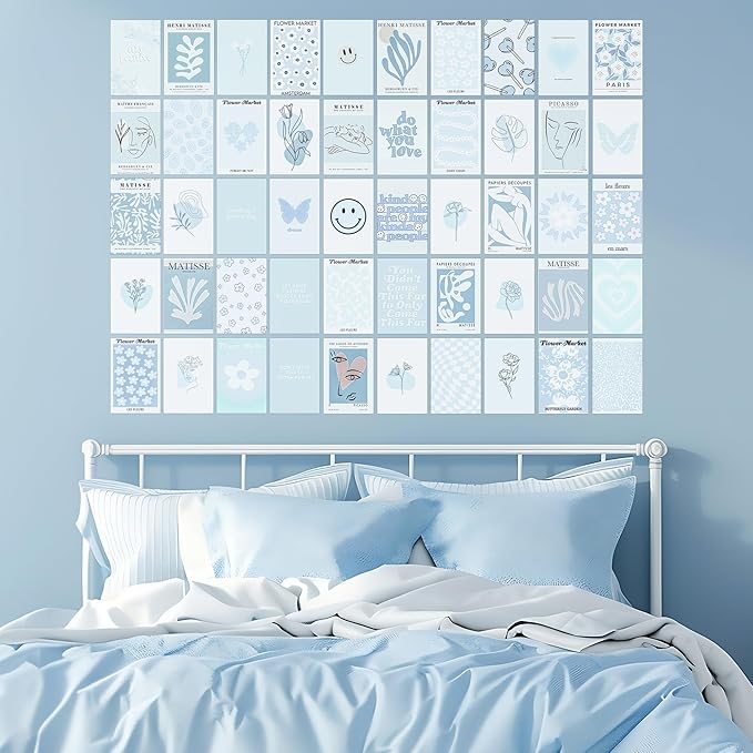 Blue Room Decor Aesthetic, Blue Wall Collage Kit Posters for Room Aesthetic Posters Prints, Blue Aesthetic Dorm Room Decor for Teen Boys Girls (50pcs 4x6 inch)