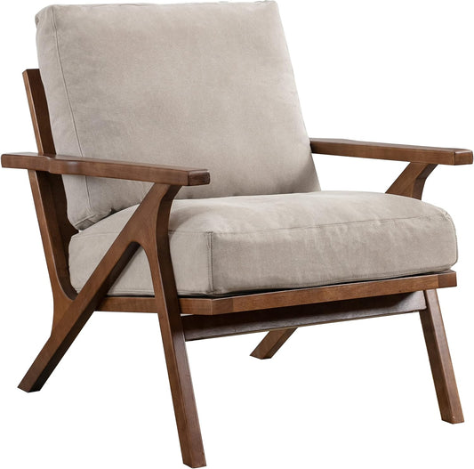 chairus Mid Century Accent Armchair Modern Upholstered Lounge Chair Compfy Leisure Arm Chair for Living Room Fireplace/Bedroom/Reception/Dorms, Denim Fabric Beige