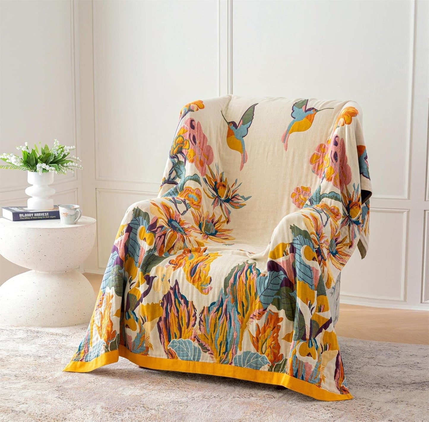 MSGKV Boho Throw Blanket King Size Warm Blanket for Couch and Sofa Blankets Cover for Living Room Blanket Throw Blanket Summer Cozy Bed Quilt(D-Flower and Butterfly, 108" x 90"(King))