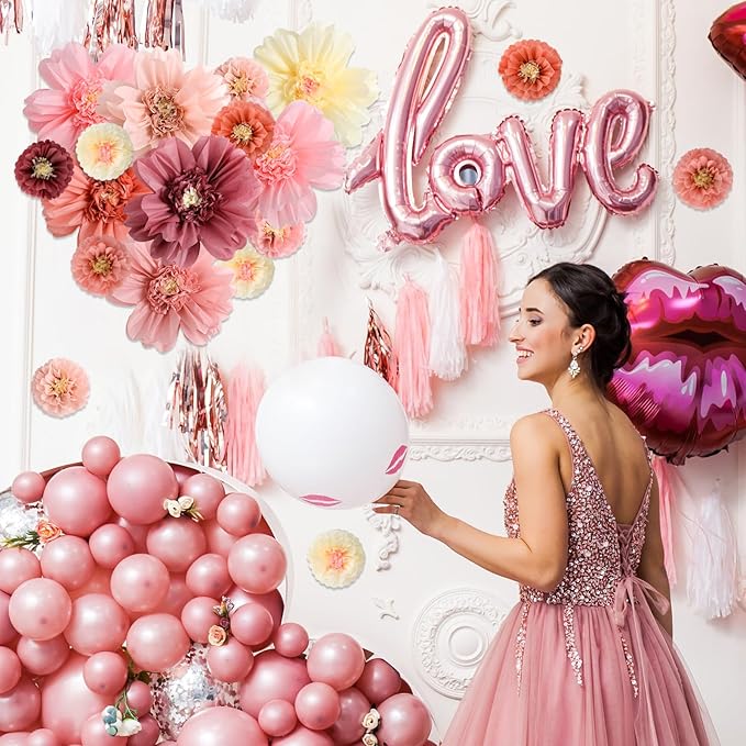 TaoBary Large Colorful Tissue Paper Flowers Giant Fiesta Paper Pom Poms Mexican Birthday Decorations for Wall Wedding Backdrop Centerpiece Party Supplies(20" and 10",Rose Gold, Blush Pink,24 Pcs)