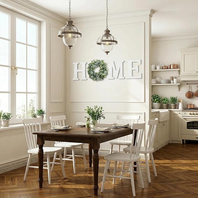 Wood Home Sign with Artificial Eucalyptus Wreath for O, Hanging Farmhouse Wall House Decor Wood Letters for Wall Art Rustic Home Decor, Wall Decor for Living Room Kitchen Entryway (White)