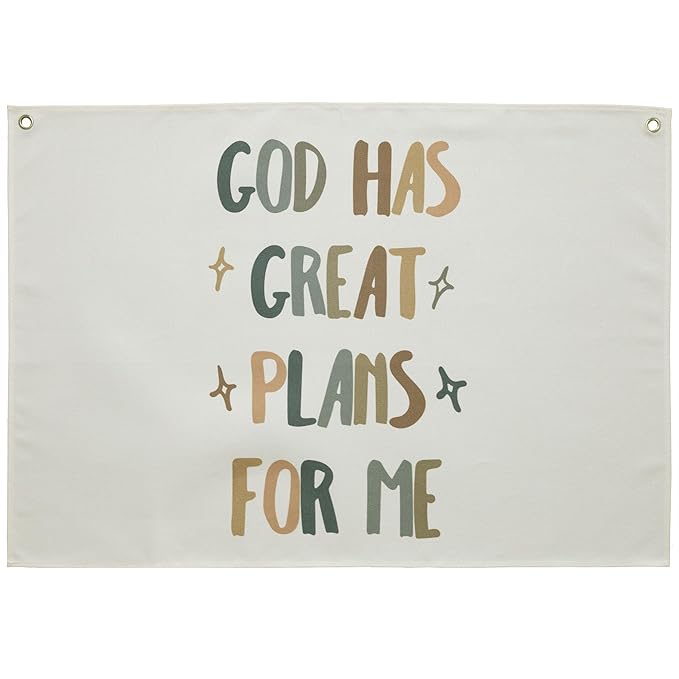 Rectangular Christian Bible Verse Scripture Canvas Banner Wall Decor Flag Sign for Baby Girl Kids,Nursery Bedroom Nursery Wall Decor,Baby Shower Baptism Christmas Gift-God Has Great Plans