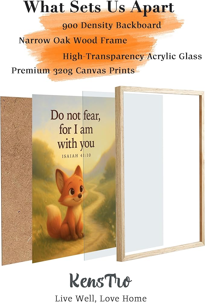 KensTro Natural OAK Wood Nursery Decor Framed Wall Art,12x16 in Inspirational Christian Bible Verse Wall Art,Do Not Fear,I Am with You ISAIAH 41:10 Print for Boys Girls Playroom Bedroom Decor Set of 1