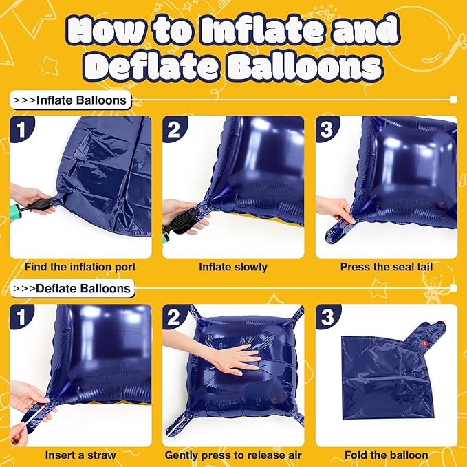 NISOCY 25PCS Blue Gold Square Foil Balloons Wall Backdrop Double Sided Navy Blue Gold Balloons Arch Kit for Birthday Graduation Baby Shower Wedding Anniversary Party Decorations