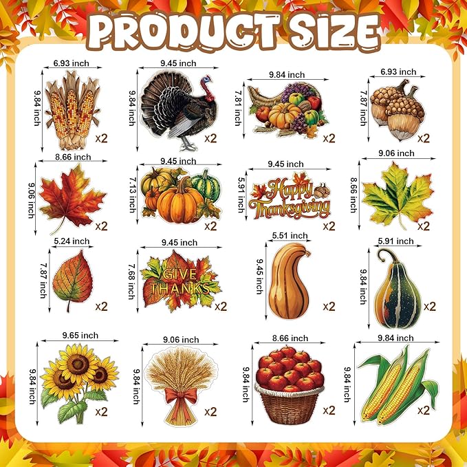 32 Pcs Vintage Thanksgiving Cutouts Fall Harvest Cutouts Cornucopia Decorative Sets Retro Give Thanks Accents Pumpkins Leaves Turkey Decor for Office Bulletin Board Thanksgiving Day Party Wall