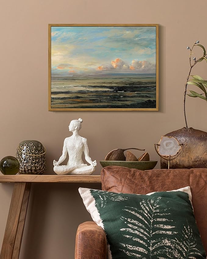 SHENIFY Vintage Framed Wall Art Coastal Sky Landscape Scenery Rustic Home Decor Retro Decorations for Farmhouse Hallway Bedroom Ready to Hang Wall Artwork - 11x14in Natural Framed