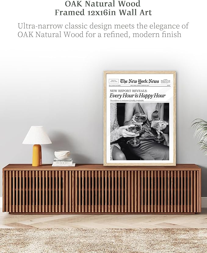 iHery Unframed Trendy NewsPaper Black Wall Art Prints Set of 1, 12x16in Canvas Wall Art Prints, Happy Hour New York News Every Hour is Happy Hour,Girl Dorm Retro Art for Living Room Home Décor 1Pack
