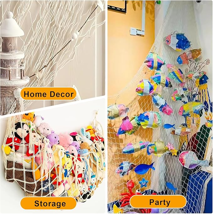 2 PCS Fish Net Decorations, 80 x 40 Inch, Ocean Themed Party Decor Beach, Nautical Wall Hanging Fishing Net for Coastal Bedroom, Bathroom, or Under The Sea Party Decorations